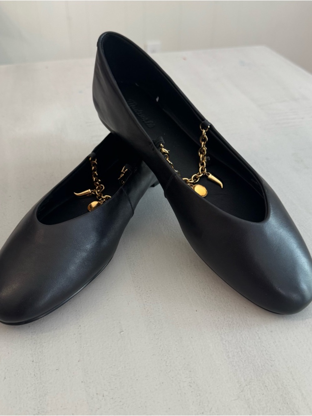 Madewell Womens Black Remy Mary Jane Leather Chain-Accent Ballet Flats Sz 9 NWOT - Picture 2 of 12